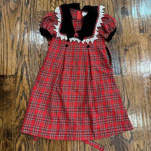 Rare Editions Vintage Little girls Christmas dress velvet collar 5 red plaid